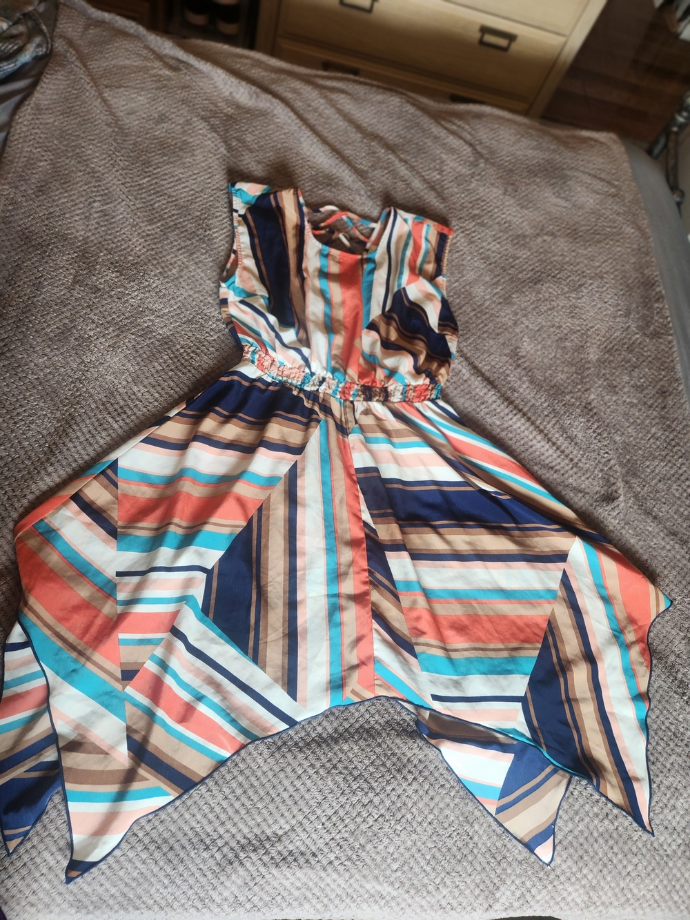 love, Fire Multicolor Striped Handkerchief-Hem Dress